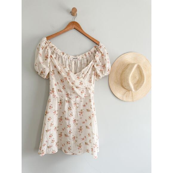 Reformation | Mildred Bowie Linen Dress Floral Off The Shoulder | Sz 6 - Picture 2 of 10